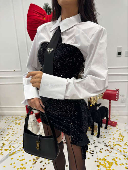 Czarna sukienka cekinowa mini bez ramiączek JUSTA 02 - photo #8