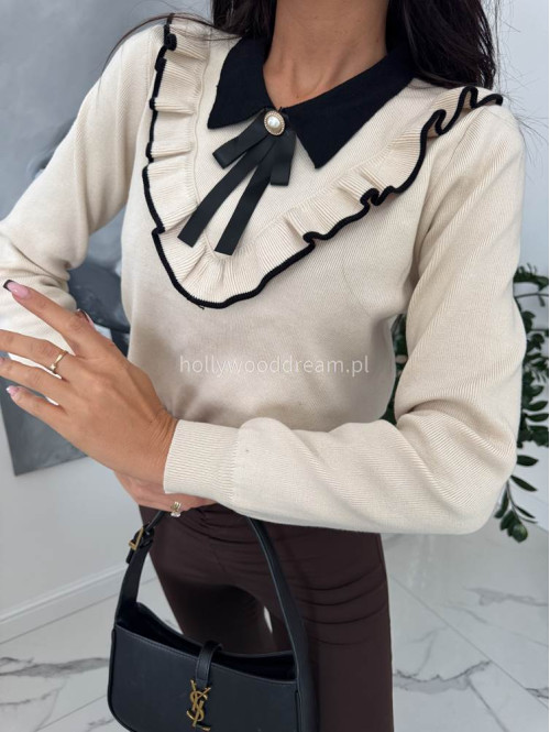 Beżowy sweter z broszką Alvaro 09 - photo #8