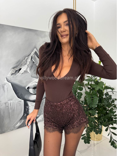 Czekoladowe body z dekoltem V Naomi 163 - photo #5