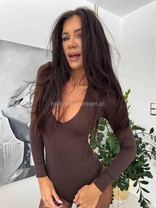 Czekoladowe body z dekoltem V Naomi 163 - photo #9