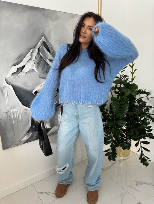 Błękitny sweter moherowy z szerokimi rękawami WARM 24 - photo #2