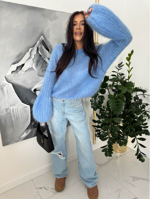 Błękitny sweter moherowy z szerokimi rękawami WARM 24 - photo #3