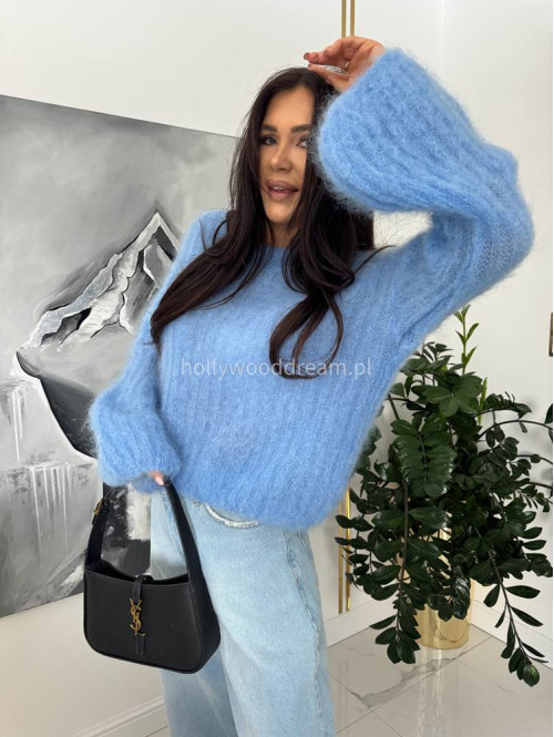 Błękitny sweter moherowy z szerokimi rękawami WARM 24 - photo #4