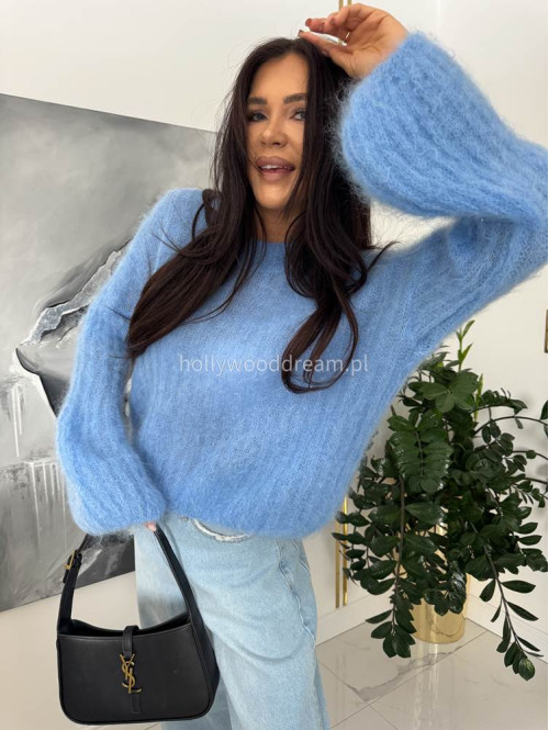 Błękitny sweter moherowy z szerokimi rękawami WARM 24 - photo #6