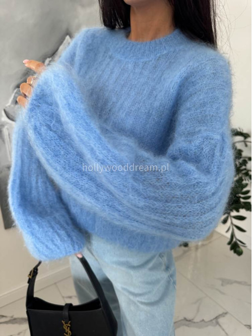 Błękitny sweter moherowy z szerokimi rękawami WARM 24 - photo #8