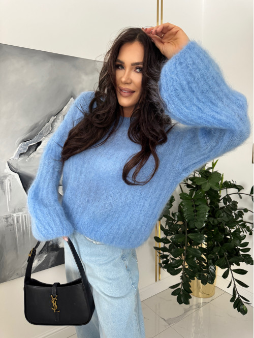 Błękitny sweter moherowy z szerokimi rękawami WARM 24