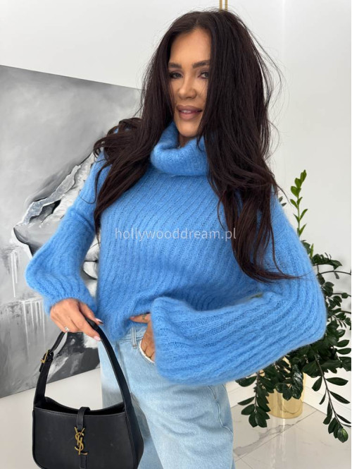 Niebieski sweter golf moherowy Winter 02 - photo #5