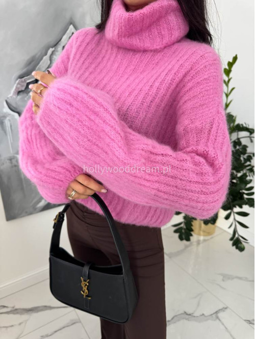 Różowy sweter golf moherowy Winter 02 - photo #1