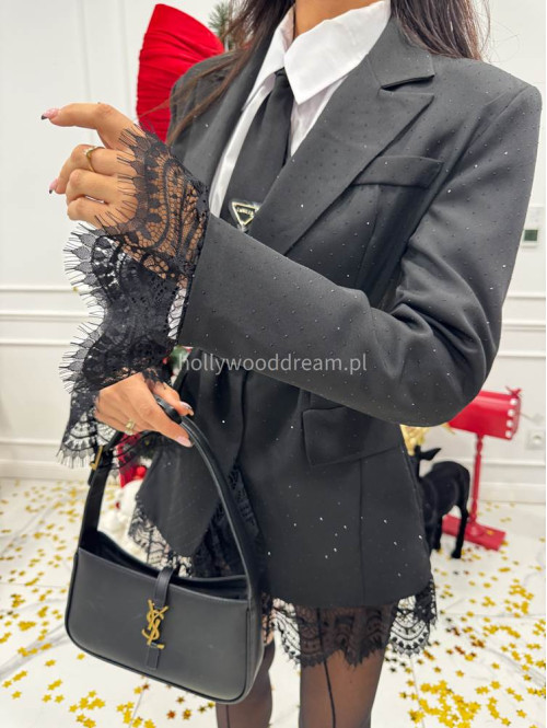 Czarna marynarka z czarnymi cyrkoniami i koronką Party 17 - photo #3