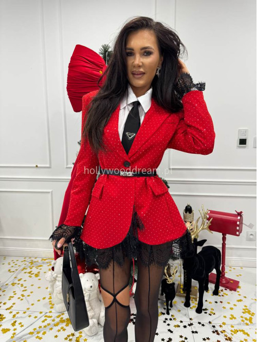 Czerwona marynarka ze srebrnymi cyrkoniami i koronką Party 17 - photo #6