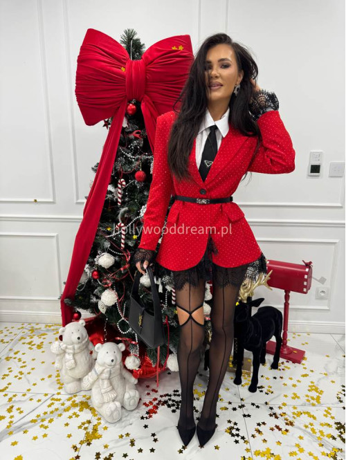 Czerwona marynarka ze srebrnymi cyrkoniami i koronką Party 17 - photo #8