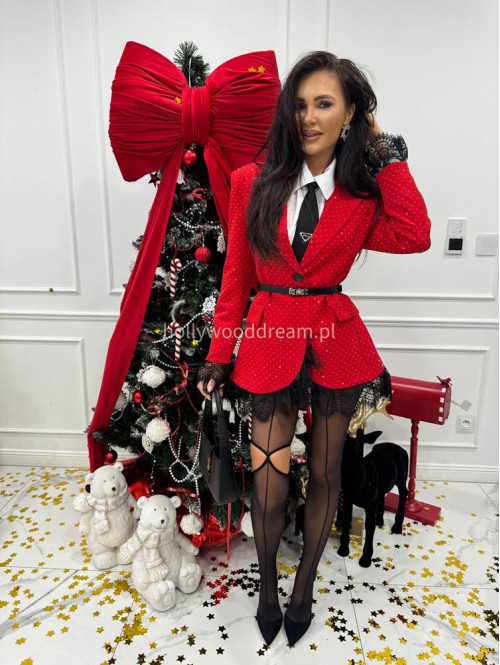 Czerwona marynarka ze srebrnymi cyrkoniami i koronką Party 17 - photo #9