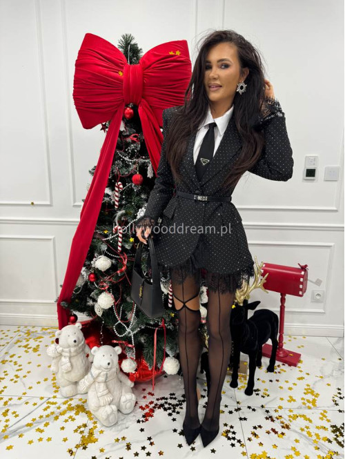 Czarna marynarka ze srebrnymi cyrkoniami i koronką Party 17 - photo #3