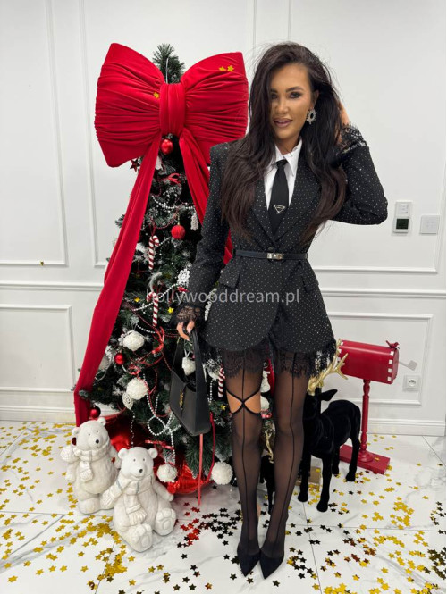 Czarna marynarka ze srebrnymi cyrkoniami i koronką Party 17 - photo #4