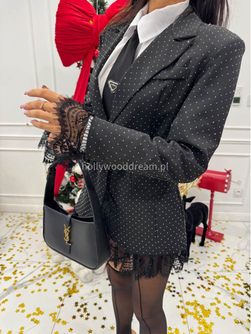 Czarna marynarka ze srebrnymi cyrkoniami i koronką Party 17 - photo #10