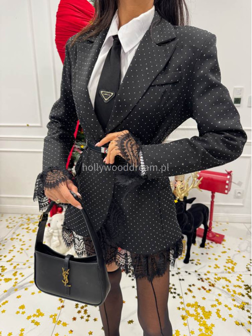 Czarna marynarka ze srebrnymi cyrkoniami i koronką Party 17 - photo #11