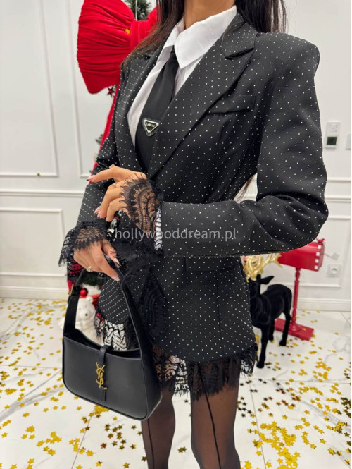 Czarna marynarka ze srebrnymi cyrkoniami i koronką Party 17 - photo #12