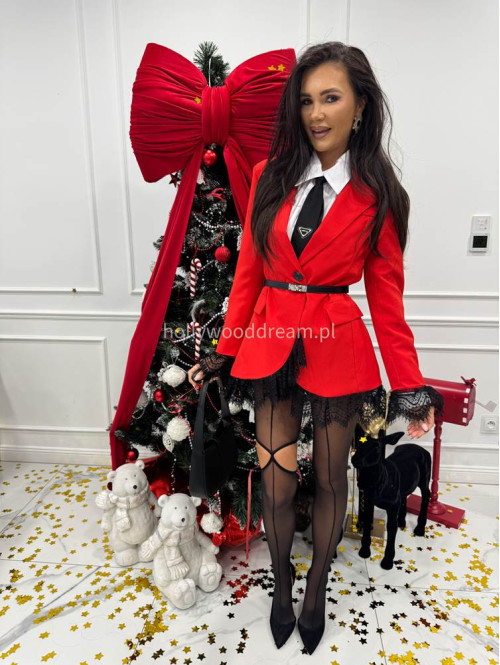 Czerwona sukienka marynarka z koronkowymi wstawkami NINA 17 - photo #1