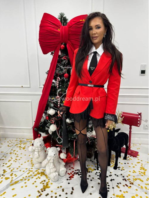 Czerwona sukienka marynarka z koronkowymi wstawkami NINA 17 - photo #2