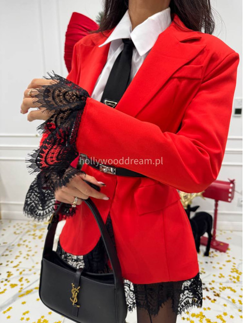 Czerwona sukienka marynarka z koronkowymi wstawkami NINA 17 - photo #10