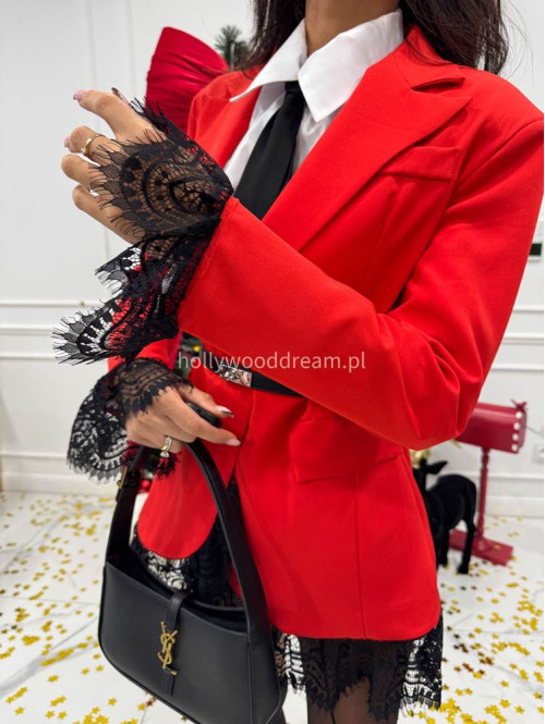 Czerwona sukienka marynarka z koronkowymi wstawkami NINA 17 - photo #11