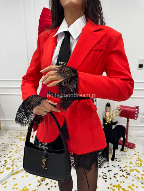 Czerwona sukienka marynarka z koronkowymi wstawkami NINA 17 - photo #12