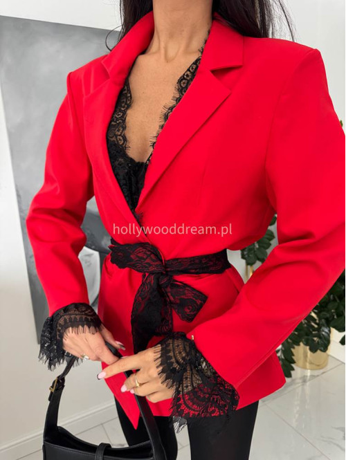 Czerwona marynarko-sukienka z koronkowym wykończeniem i paskiem Belly 17 - photo #5