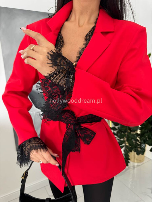 Czerwona marynarko-sukienka z koronkowym wykończeniem i paskiem Belly 17 - photo #6