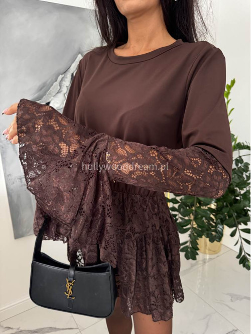 Brązowy kombinezon rozkloszowany mini z koronką Samba 17 - photo #9