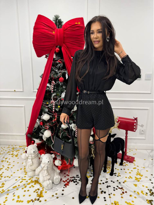 Czarny kombinezon szyfonowa góra + dół w cekiny Ignasio 17 - photo #3