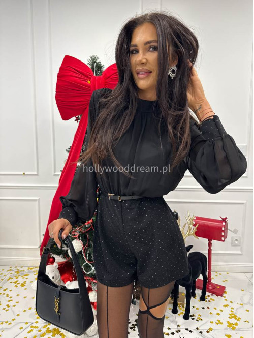 Czarny kombinezon szyfonowa góra + dół w cekiny Ignasio 17 - photo #5