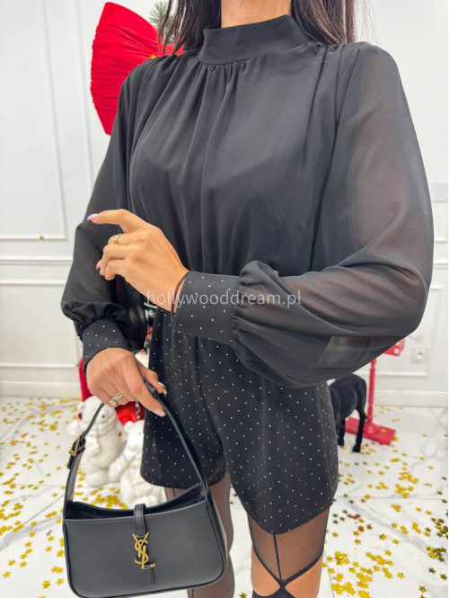 Czarny kombinezon szyfonowa góra + dół w cekiny Ignasio 17 - photo #9