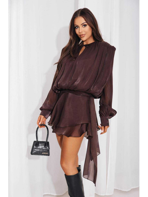 Brązowy sukienko-kombinezon z opływającego materiału Gusto 131 - photo #19