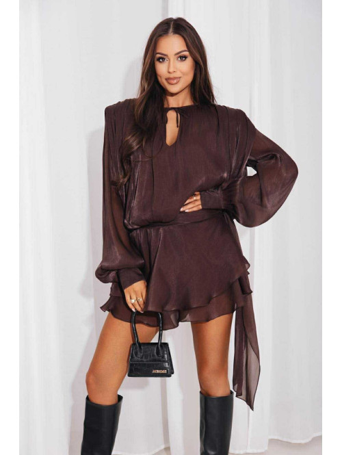 Brązowy sukienko-kombinezon z opływającego materiału Gusto 131 - photo #20