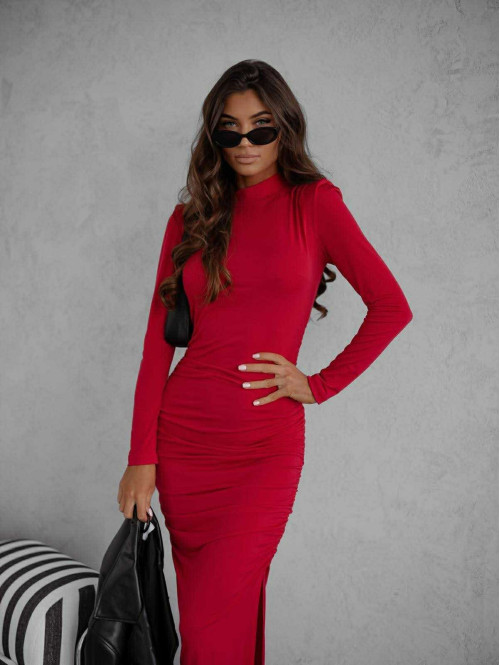 Czerwona sukienka maxi z drapowaniem EMMA 131 - photo #4