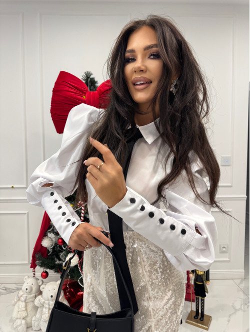 Biała elegancka koszula z bufkami , mankietami i krawatem Lorenzo 171 - photo #7