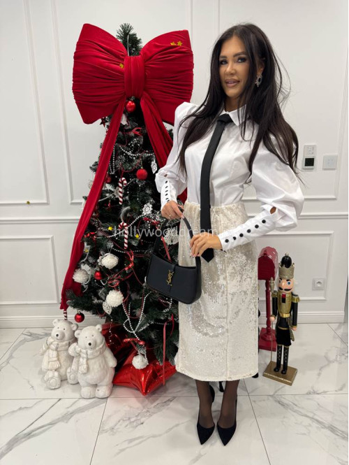 Biała elegancka koszula z bufkami , mankietami i krawatem Lorenzo 171 - photo #11