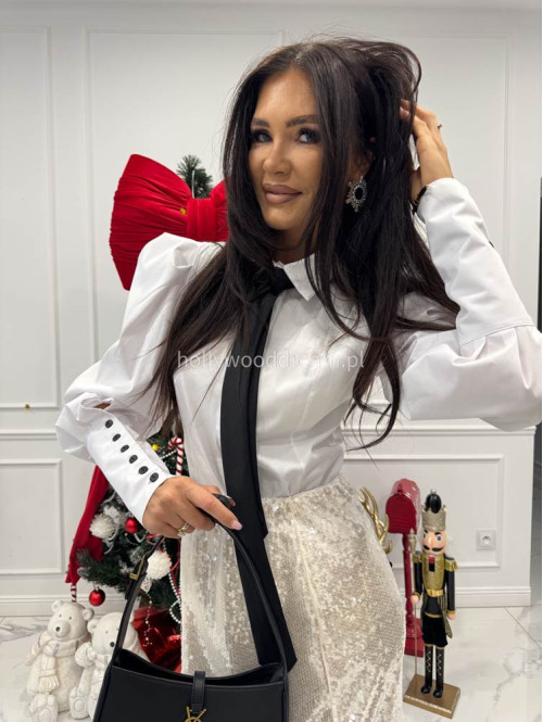 Biała elegancka koszula z bufkami , mankietami i krawatem Lorenzo 171 - photo #13