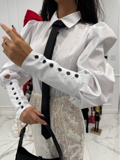 Biała elegancka koszula z bufkami , mankietami i krawatem Lorenzo 171 - photo #15