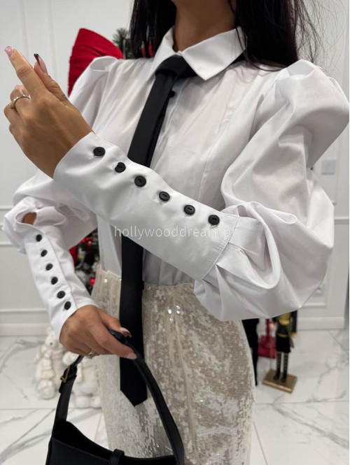 Biała elegancka koszula z bufkami , mankietami i krawatem Lorenzo 171 - photo #16