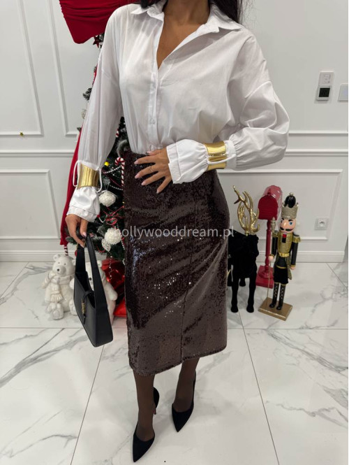 Czekoladowa spódnica maxi cekinowa Rozalle 52 - photo #2