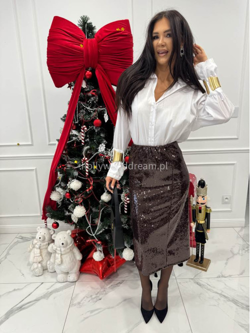 Czekoladowa spódnica maxi cekinowa Rozalle 52 - photo #6