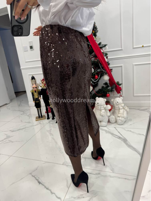 Czekoladowa spódnica maxi cekinowa Rozalle 52 - photo #8