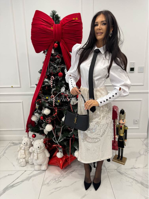 Kremowa spódnica maxi cekinowa Rozalle 52 - photo #1