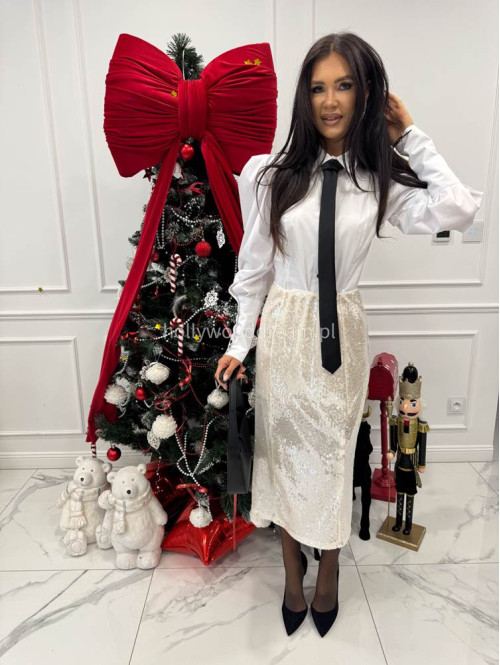 Kremowa spódnica maxi cekinowa Rozalle 52 - photo #2