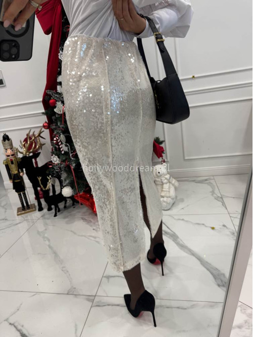 Kremowa spódnica maxi cekinowa Rozalle 52 - photo #8