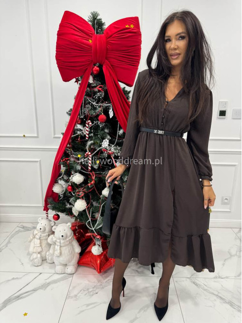 Brązowa sukienka z guzikami na dekolcie Applejack 172 - photo #4