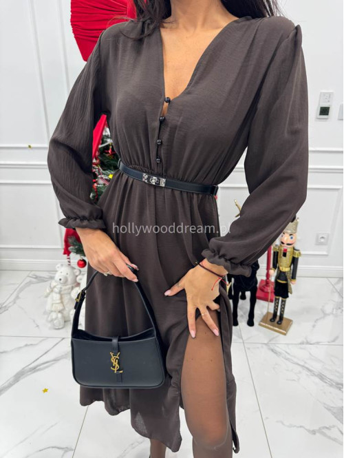 Brązowa sukienka z guzikami na dekolcie Applejack 172 - photo #6