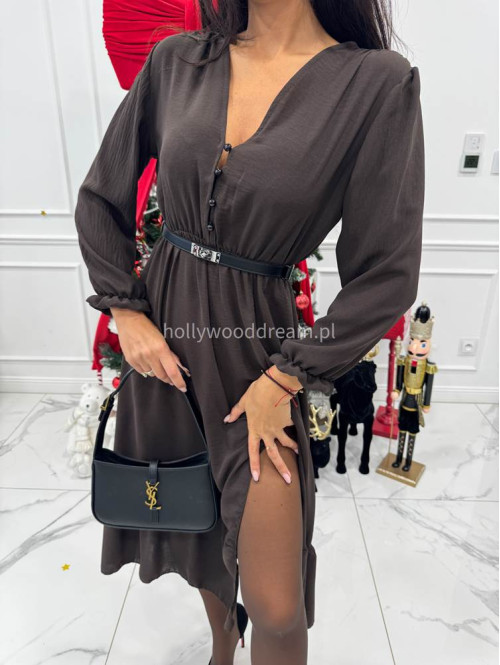 Brązowa sukienka z guzikami na dekolcie Applejack 172 - photo #7