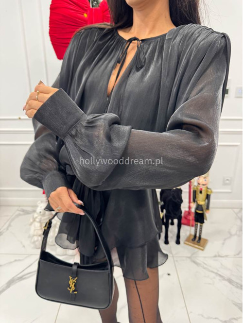 Czarny sukienko-kombinezon z opływającego materiału Gusto 131 - photo #5